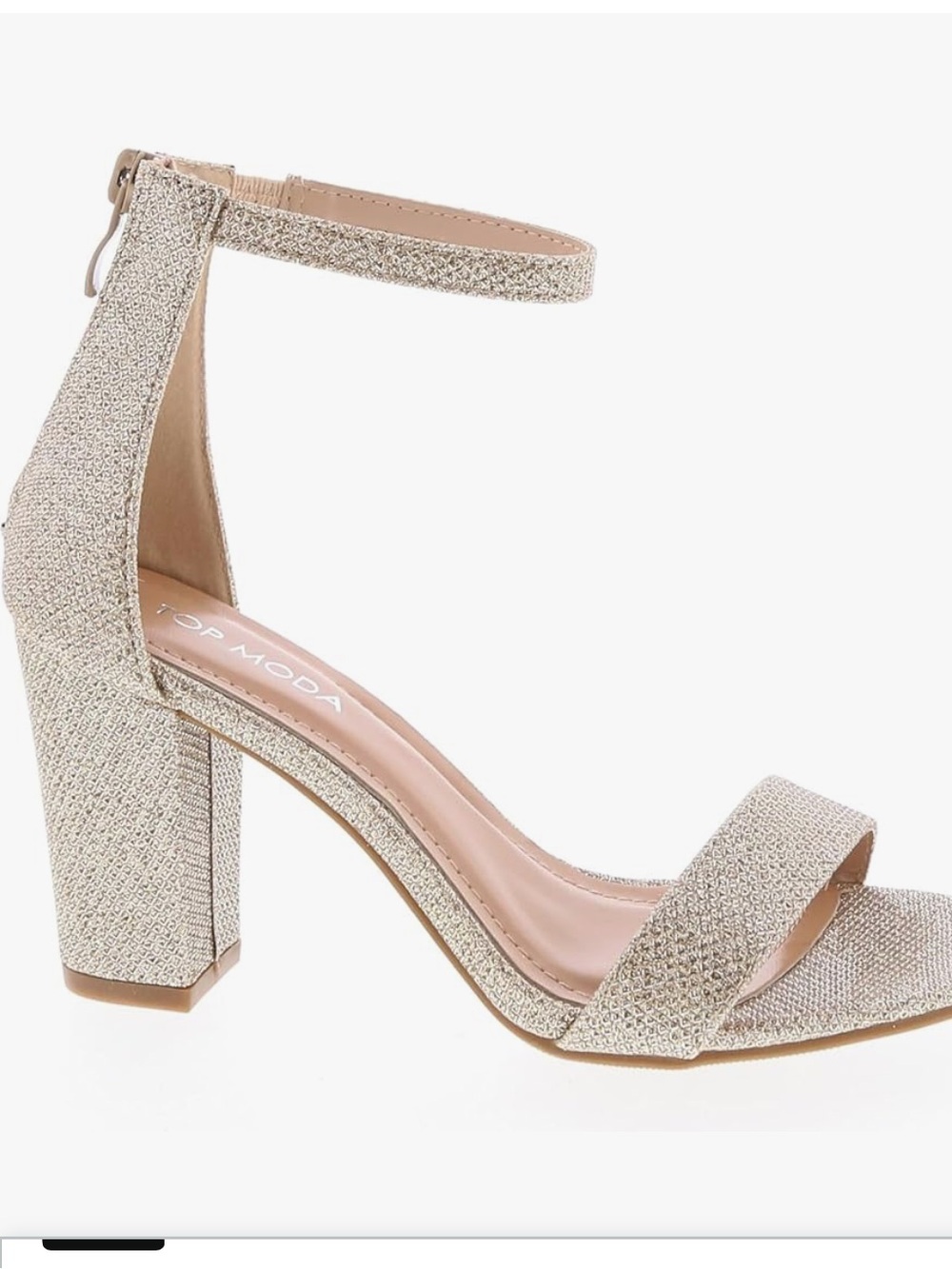 TOP Moda Gold Glitter Ankle-Strap Block Heel Sandals